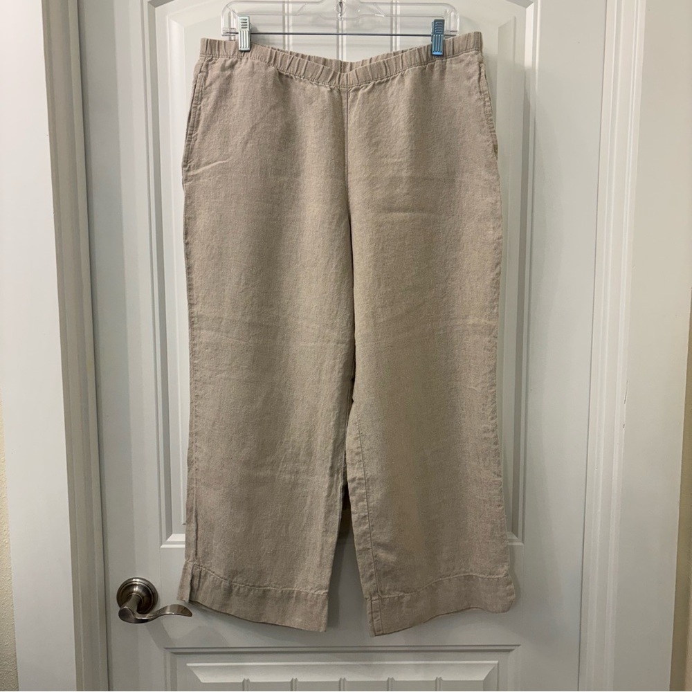 J. Jill Women’s Natural Linen Stretch Ankle-Length Pants With Pockets Size M
